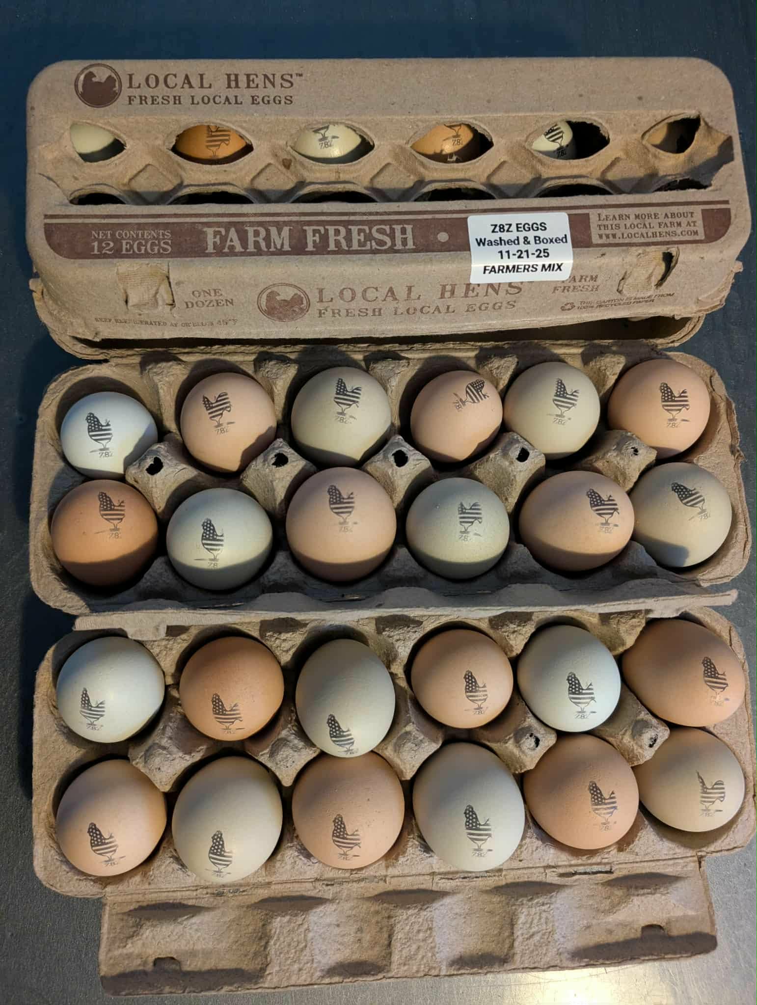 Carton of farm-fresh eggs from Z8Z Eggs